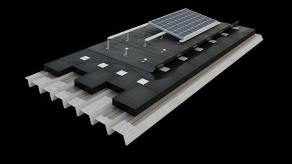 3D Build-up Solar roof with PV cells on metal deck