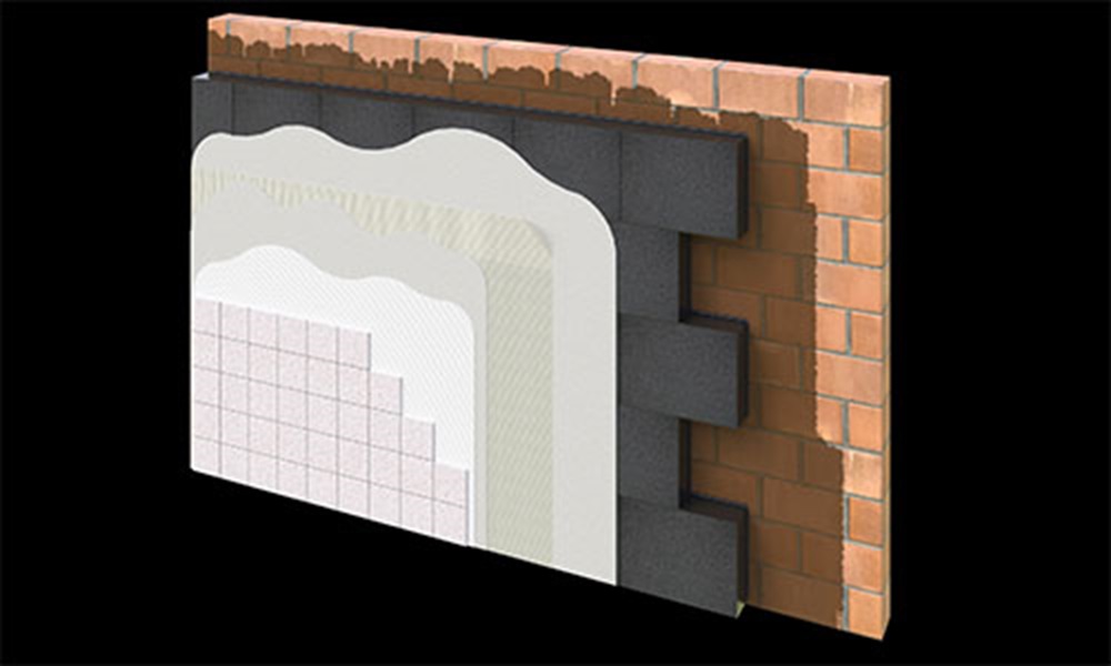 3D build-up Interior render wall with cladding