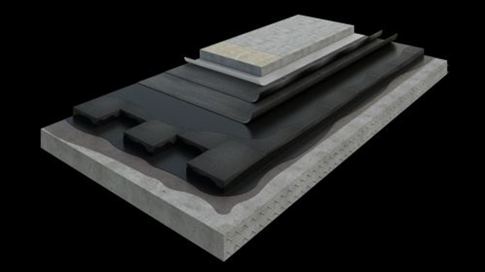 3D Build-up pedestrian roof on concrete asphalt