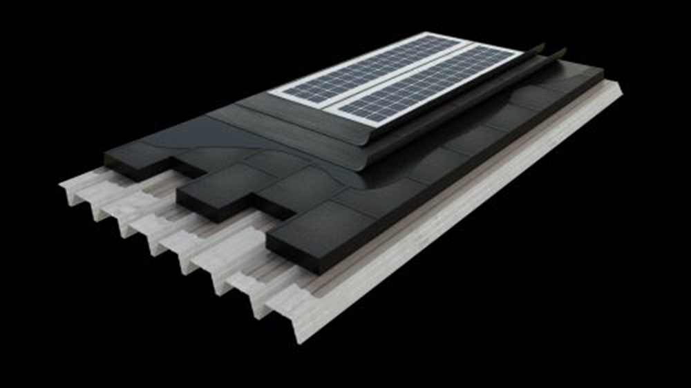 3D Build-up Solar roof with PV laminate on metal deck