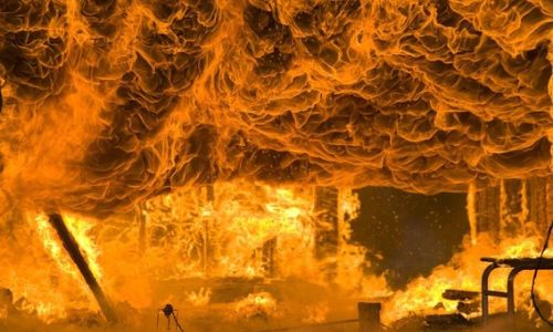 Building inside on fire FOAMGLAS fire safe