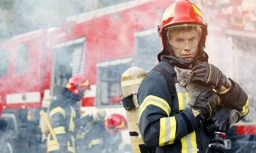 Fireman with fire truck