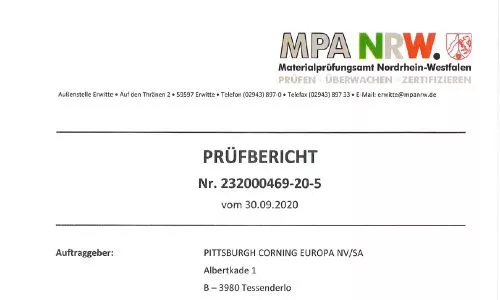 Report on fire safety FOAMGLAS insulation