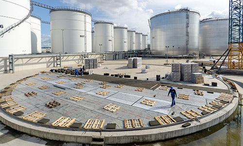 Tank base with foamglas