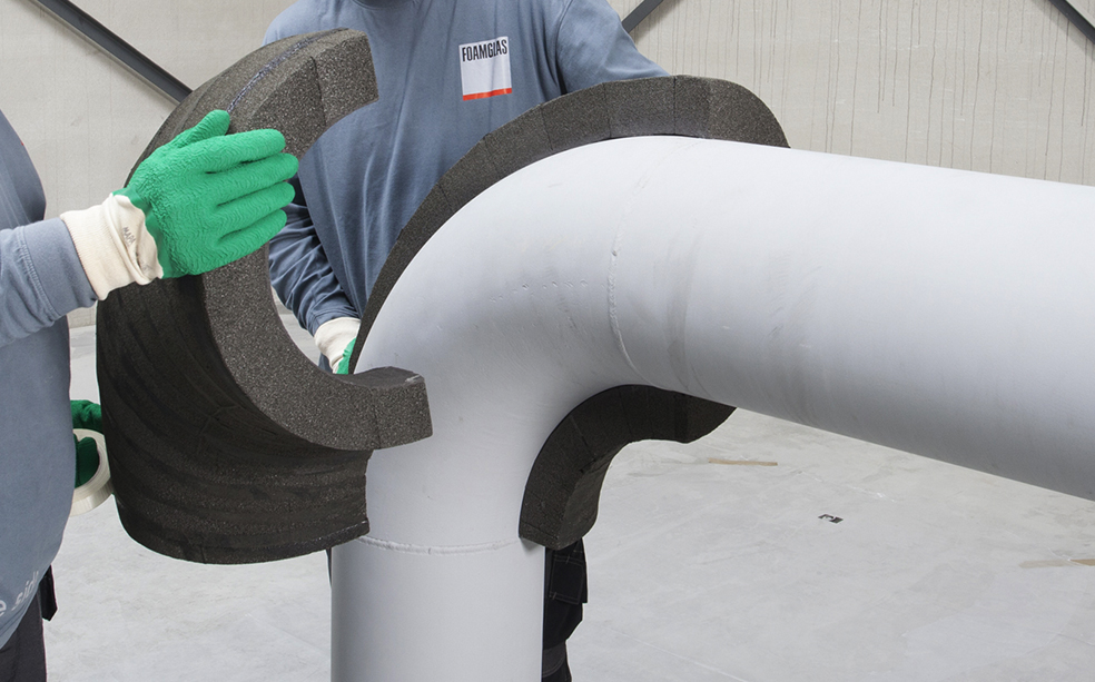 installation of a prefab foamglas elbow