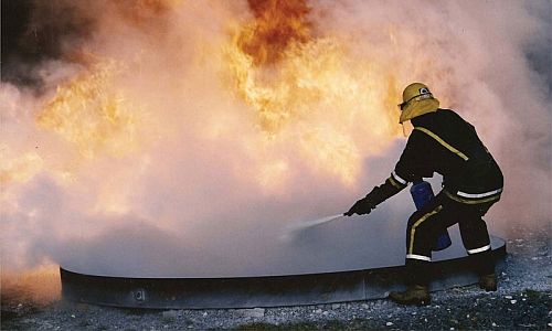 Fire fighter in action