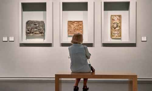 Woman looking at art