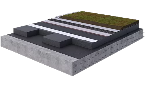 FOAMGLAS Reusable Extensive Green Roof 3D illustrating buildup