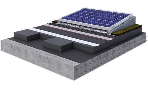 FOAMGLAS Reusable Solar Roof 3D illustrating buildup of FOAMGLAS Reusable solar roof