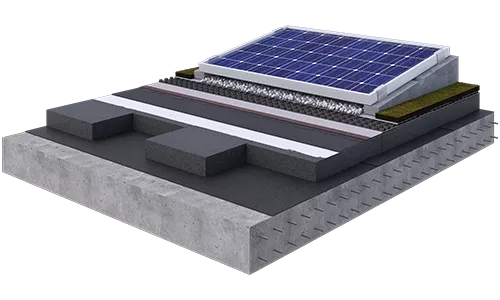FOAMGLAS Reusable Solar Roof 3D illustrating buildup of FOAMGLAS Reusable solar roof