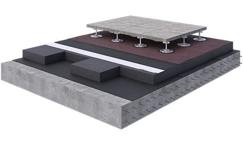 FOAMGLAS Reusable terrace roof - 3D illustrating buildup of FOAMGLAS Reusable terrace roof