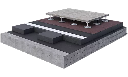 FOAMGLAS Reusable terrace roof - 3D illustrating buildup of FOAMGLAS Reusable terrace roof