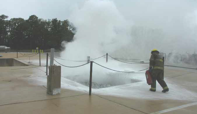 Pool fir pit with fire fighter