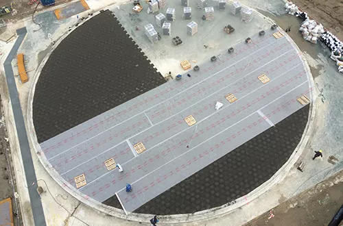 Foamglas insulation tank base aerial shot