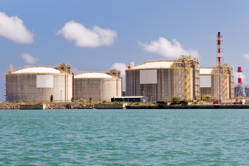 LNG tanks alongside the coast at Barcelona LNG