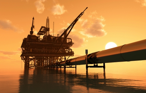 Offshore platform at sunset