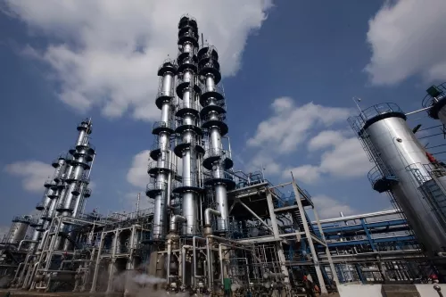 Oil refinery in China with blue sky
