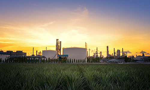Storage tanks with grass in front