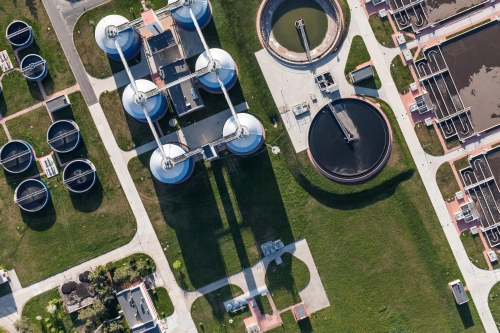 Aerial view of waste water treatment plant