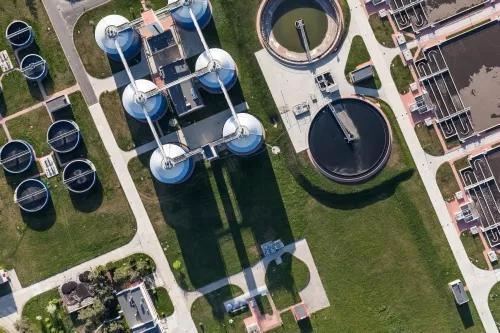 Aerial view of waste water treatment plant