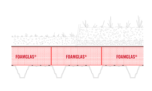 2D Build-up pitched green roof insulation on metal deck